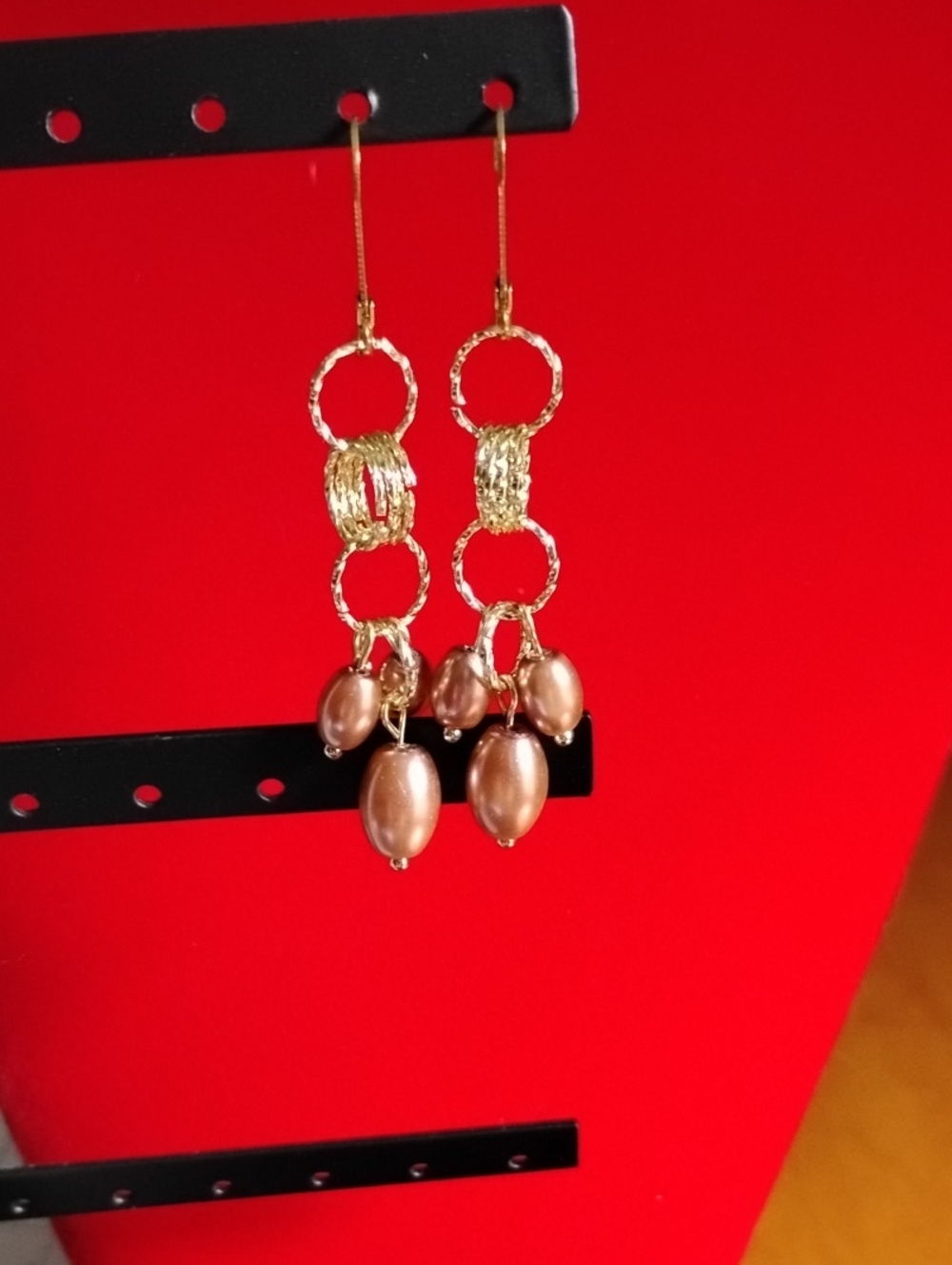 Gold and Bronze Pearl Drop Earrings With Lever Backs